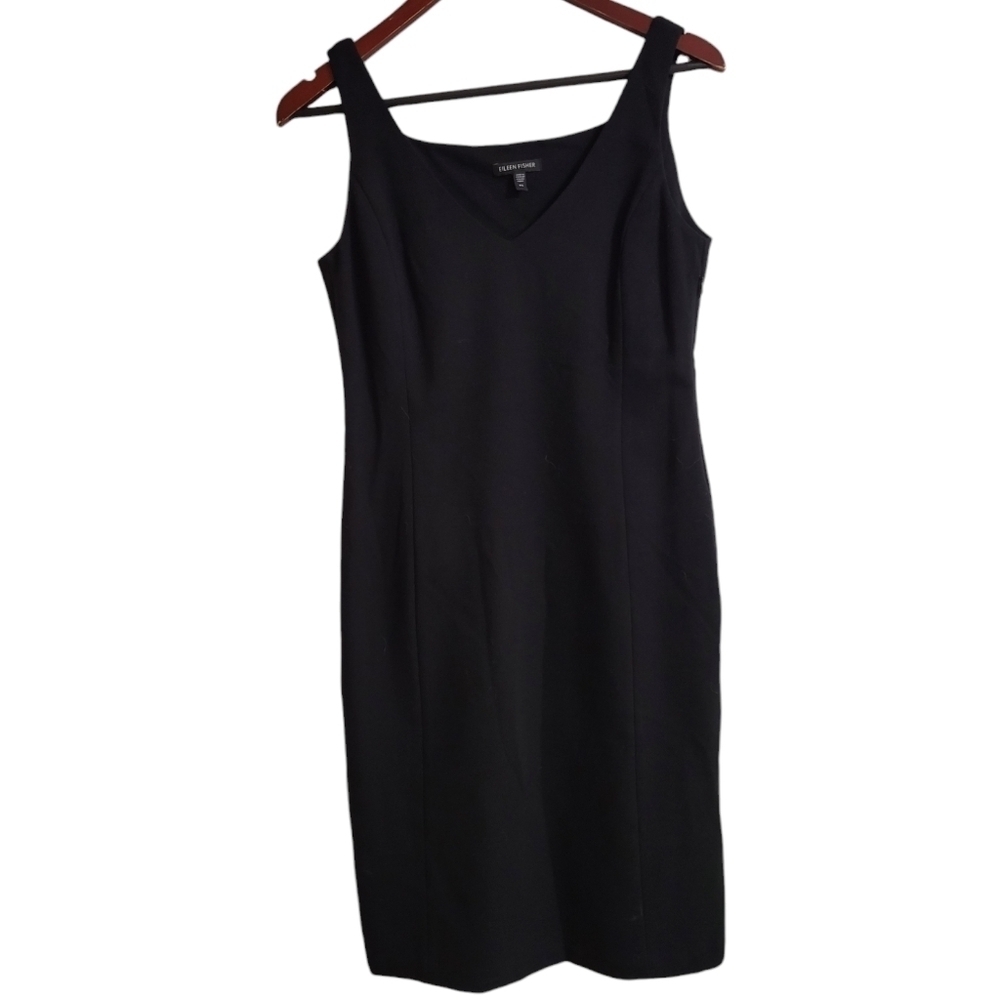 Eileen Fisher Black Ponte V-neck Sleeveless Sheath Dress Size XS Minimalist - Picture 3 of 6